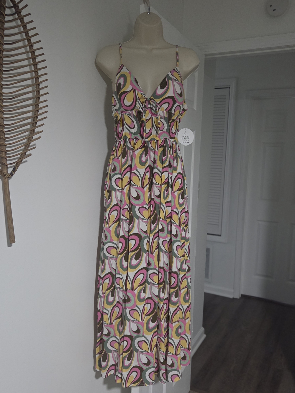 Printed Pink & Multicolor Spaghetti-Strap Maxi Dress